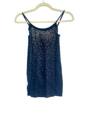 Black Embellished Cami Top with Spaghetti Straps One Size